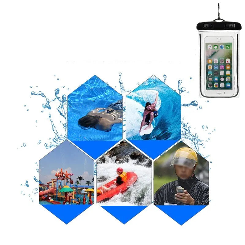 Black universal waterproof PVC luminous touch screen phone case for outdoor use
