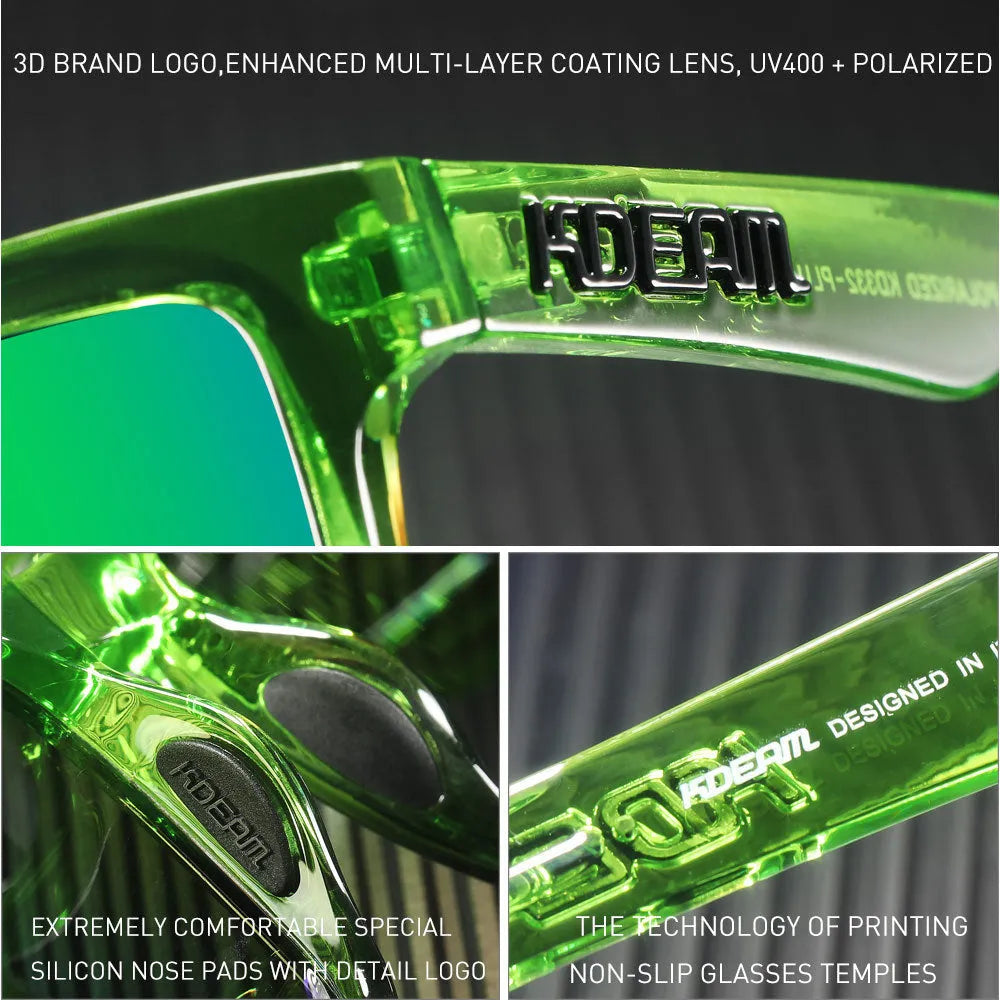 Polarized square sunglasses with TAC lens and PC frame in outdoor setting