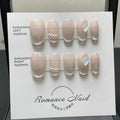 Women's handmade manicure set showing 14-colour short ladder blush design in XS, S, M, L sizes