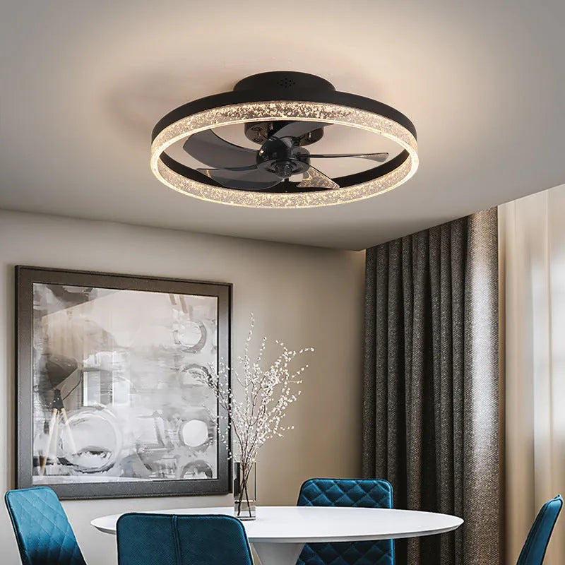 Nordic style remote control ceiling fan lamp with LED light and 50cm diameter.