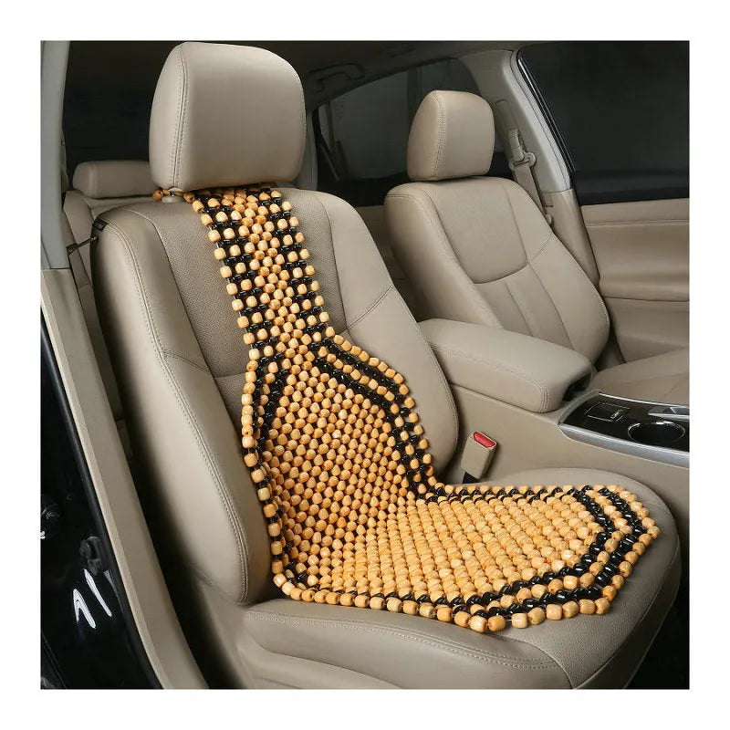 Ventilated car seat cushion in beige mesh fabric for summer driving comfort