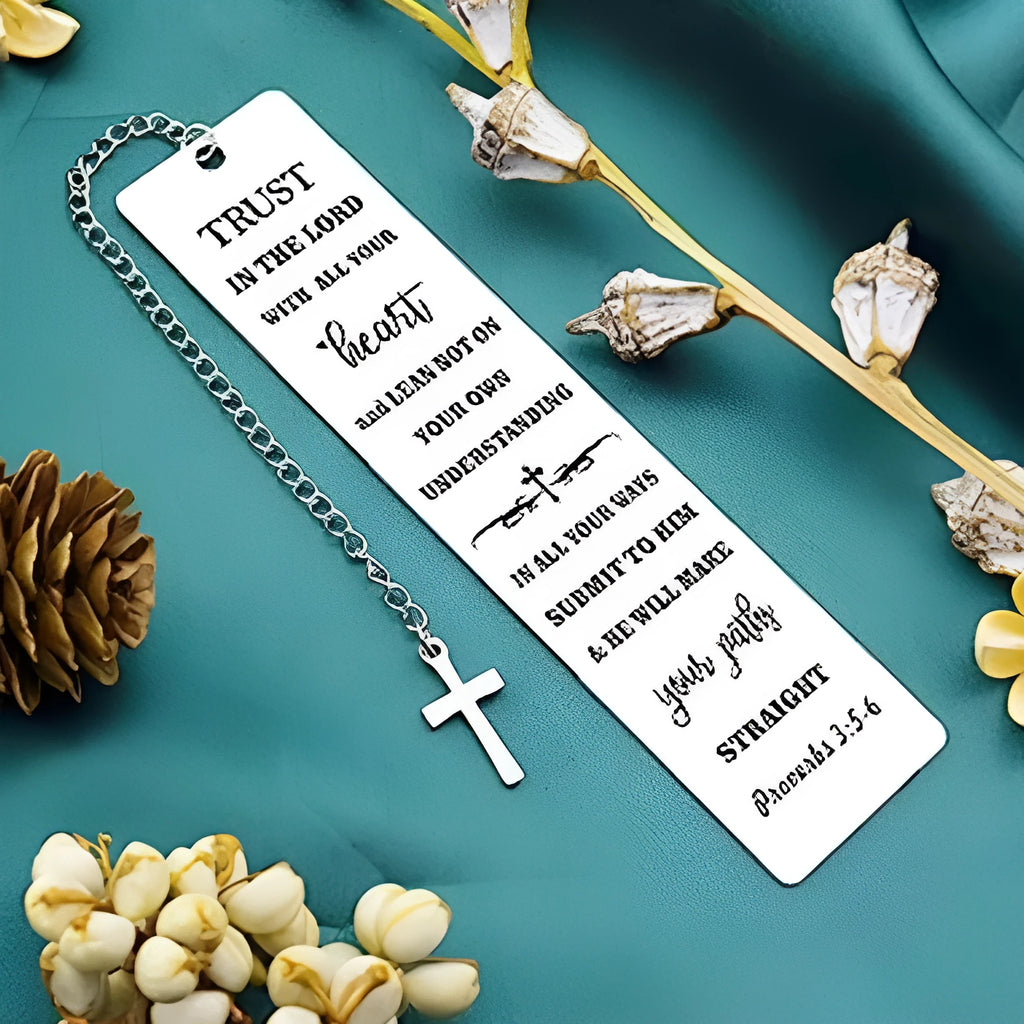 Stainless steel bookmark with Family Bible verse in CFS5170 steel colour.