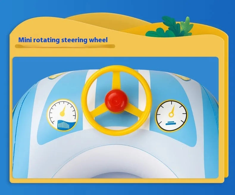 Mini inflatable car pedestal swimming ring for children in pink sports car design with steering wheel pattern