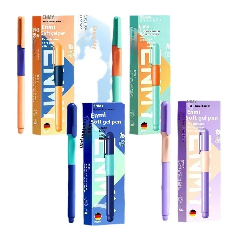 Student Posture Correction Pen in blue, green-gradual, purple, and orange colour options showing its grip design.