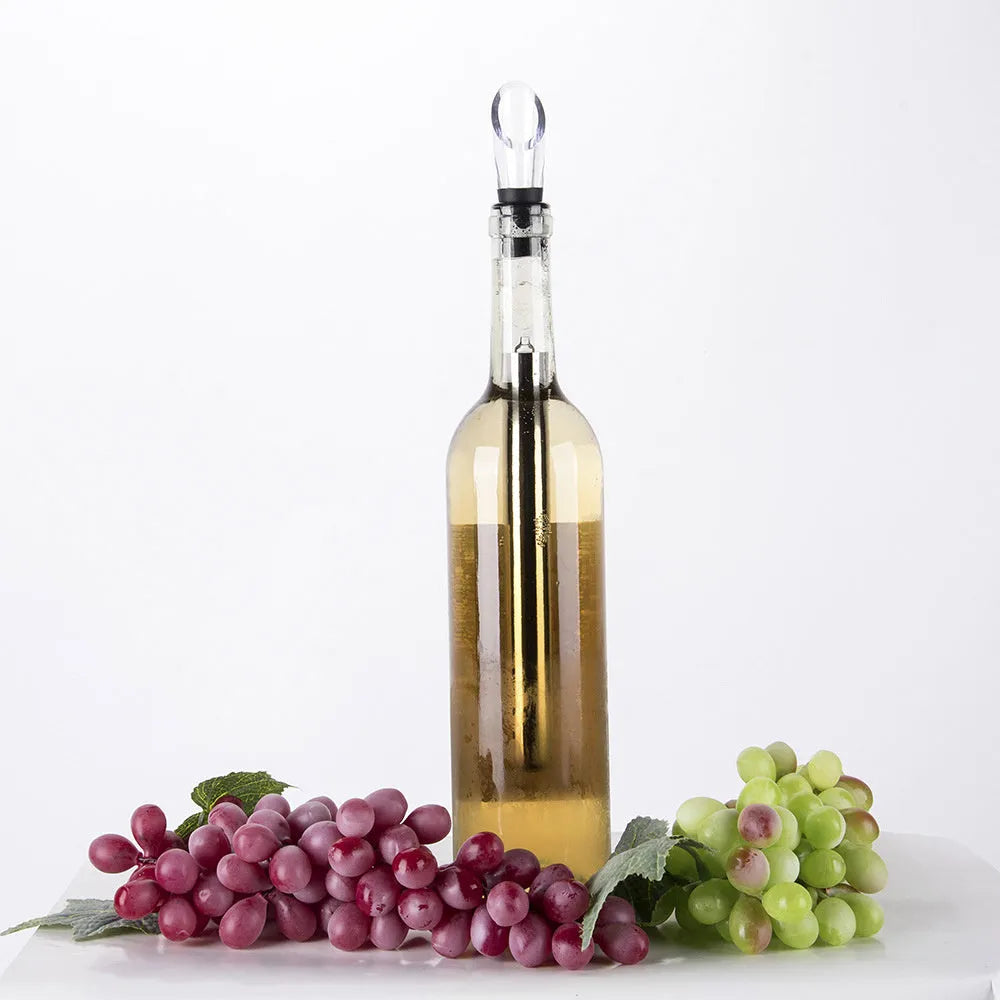 Stainless steel wine cooling rod with aerator and drip-free pourer, 32cm length, black finish