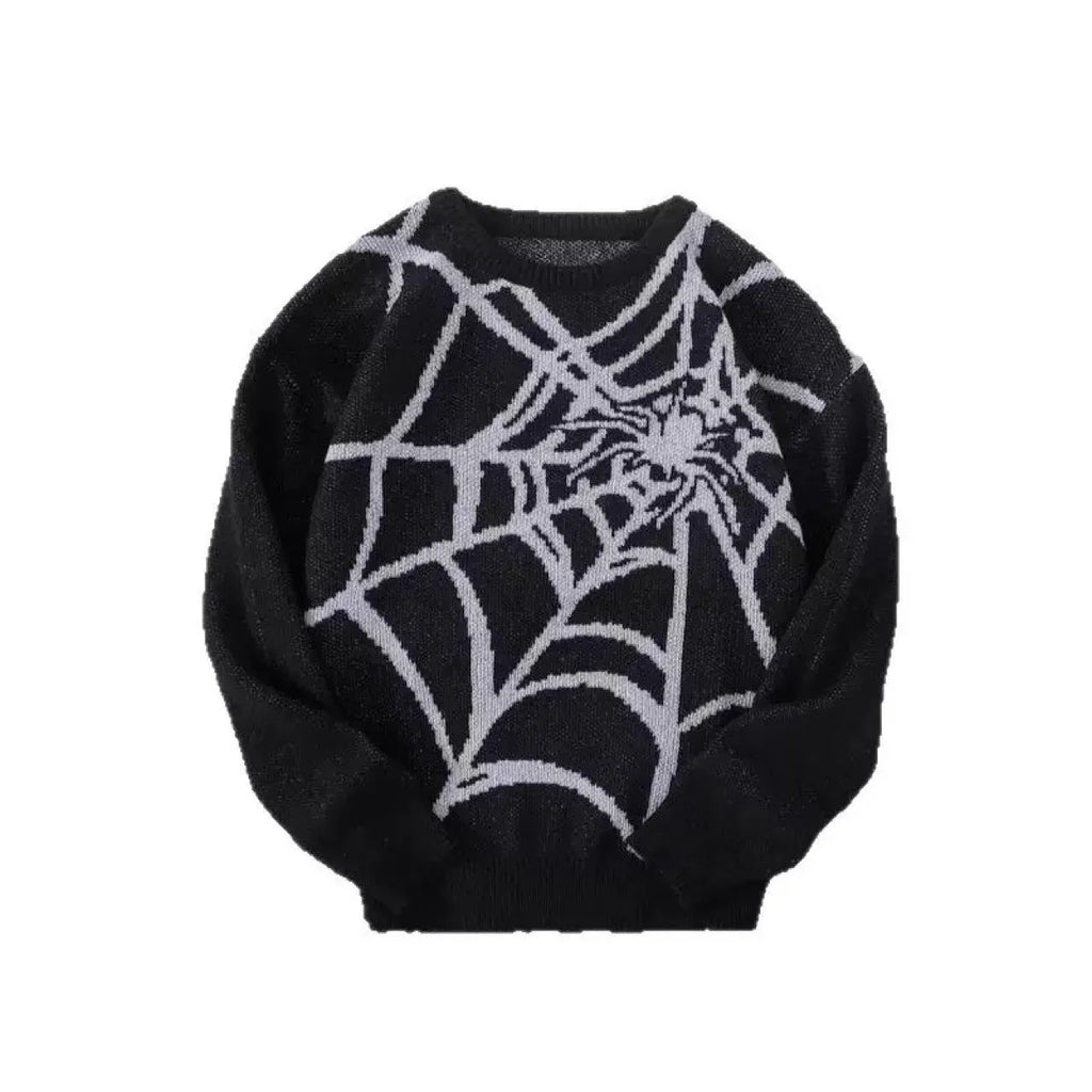 Men's loose fit modal and rabbit fur pullover sweater in black and gray colour