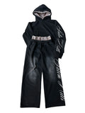Men's long sleeve pullover hoodie suit with punk print, fleece lining, hood, and matching pants in style 01