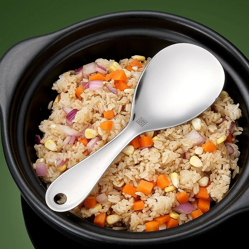 Thick 304 stainless steel meal spoon with solid colour and simple style on a neutral background