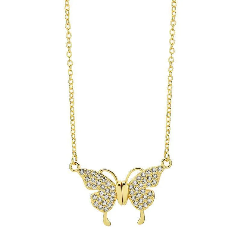 Gold titanium steel necklace with magnetic butterfly pendant on twisted chain