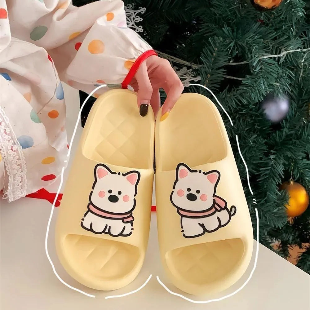 Creative rhombus summer slippers for men and women thickened PVC sole flower pattern cream white