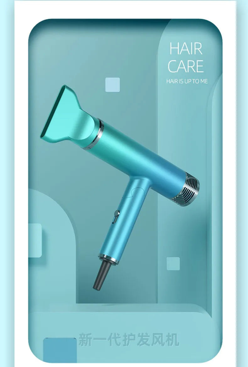 Foldable electric hair dryer in green or purple with lightweight portable design and adjustable settings