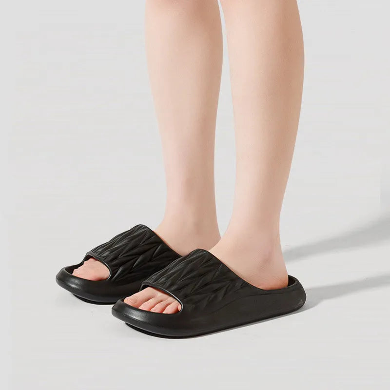Leaf texture design EVA foam slippers in various colours with non-slip sole for indoor household use