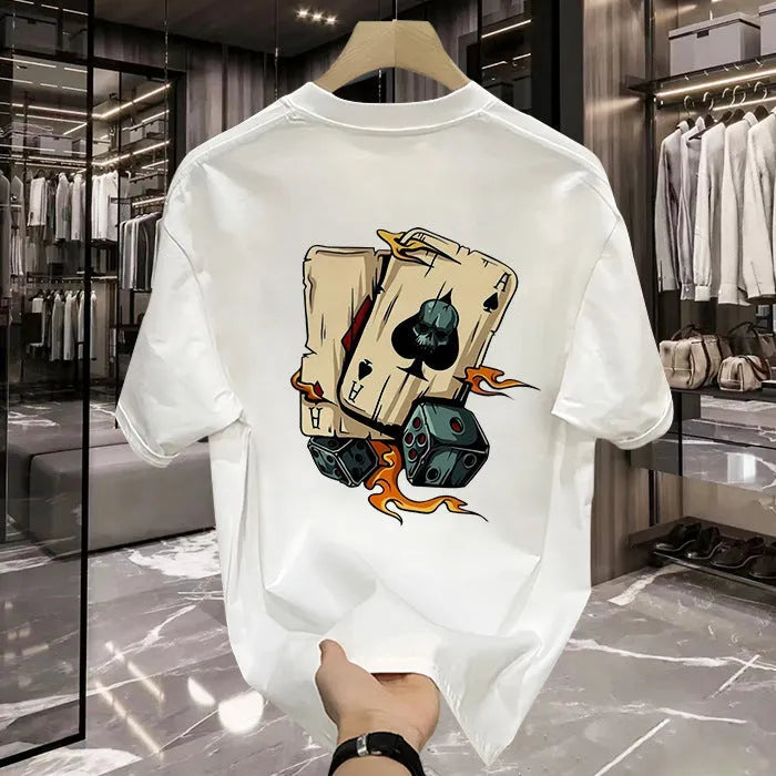 Heavy cotton printed men's short-sleeved t-shirt in black with pure cotton fabric, available in sizes S to 5XL
