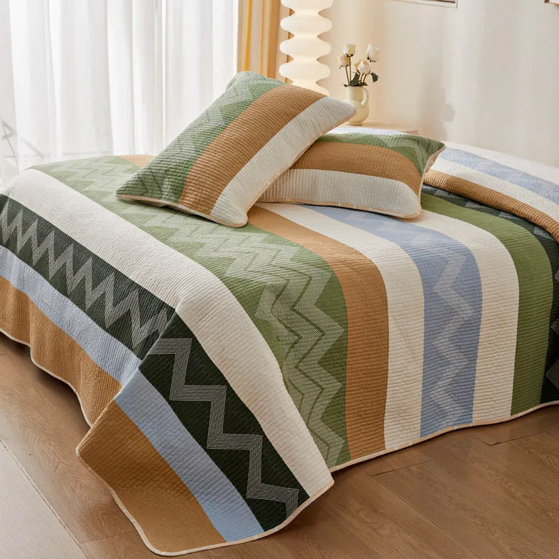 Pure cotton printed bed sheet set in a modern simple style, shown on a bed.