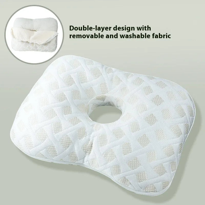 Beauty salon single hole ear pillow in grey with detachable cover, shown next to a tape measure indicating 39cm length.