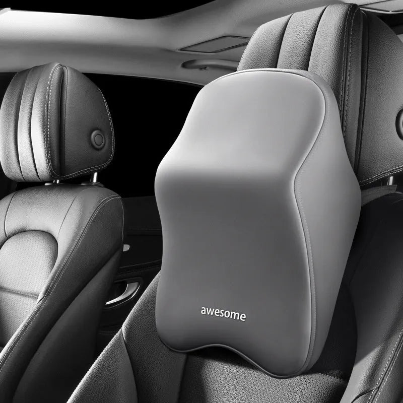 Car memory foam lumbar pillow set with headrest and waist rest in geometric pattern, black colour option