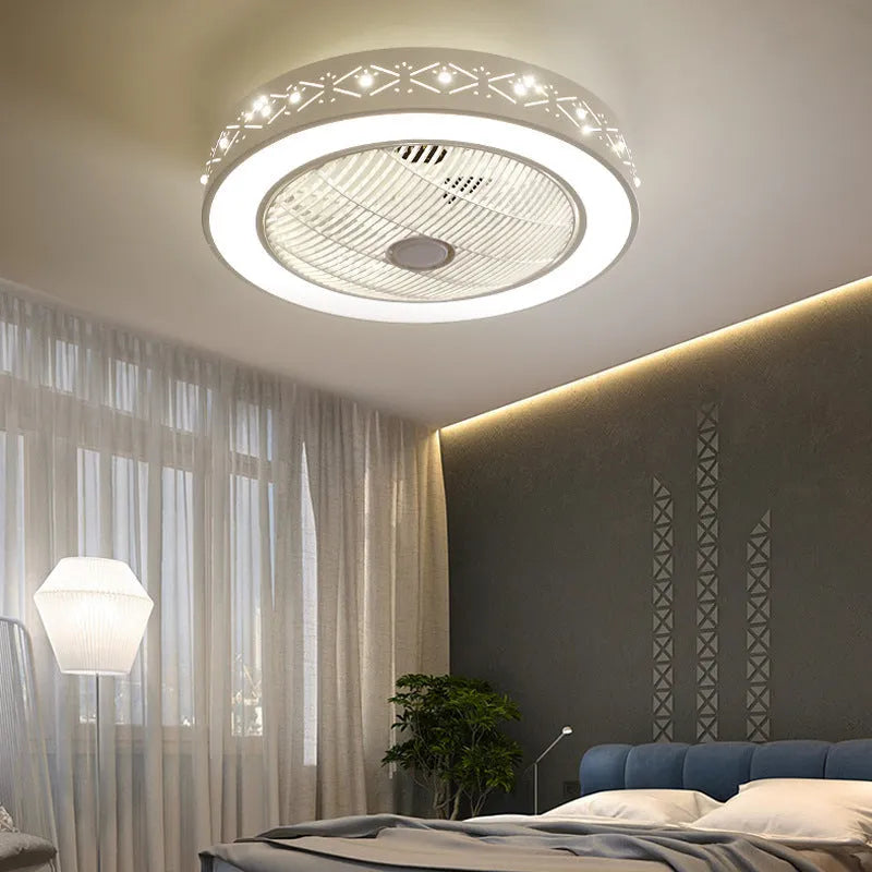 LED invisible fan chandelier with metal blades 55CM pastoral style for living bedroom dining room