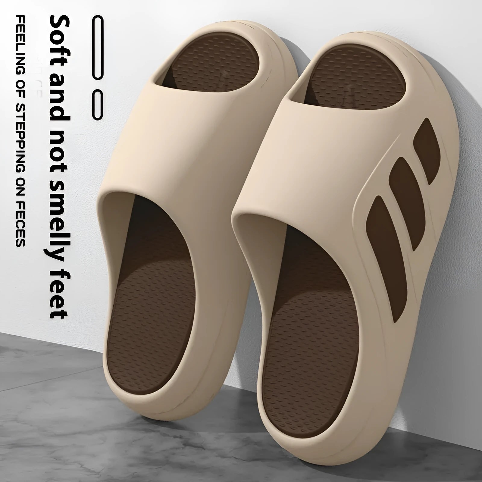 Men's brown platform slippers with a chunky EVA sole and flip-flop design