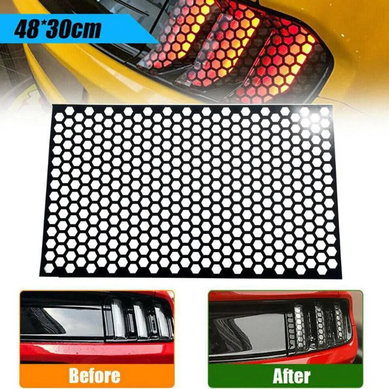 Car taillight honeycomb pattern sticker set in black, carbon fibre black, and colourful options