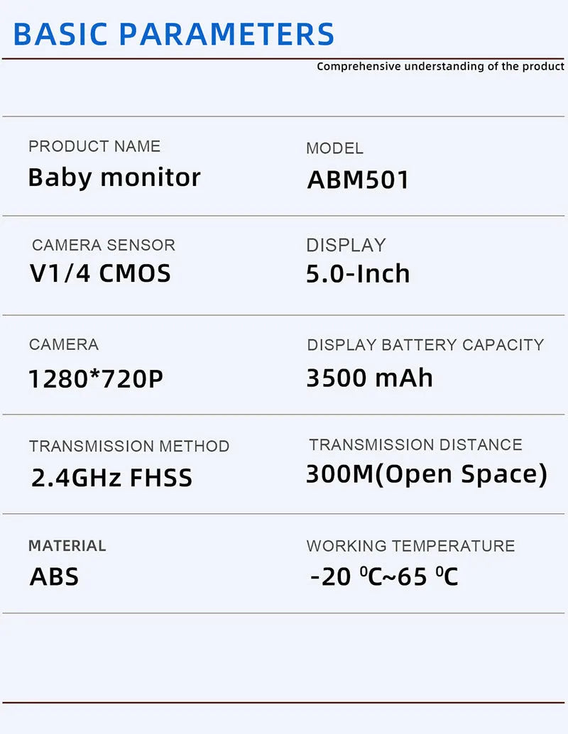 White HD wireless baby monitor with 5-inch LCD screen and camera