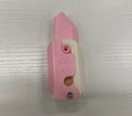 3D printed gravity carrot fidget knife in orange, purple and green colour on white background