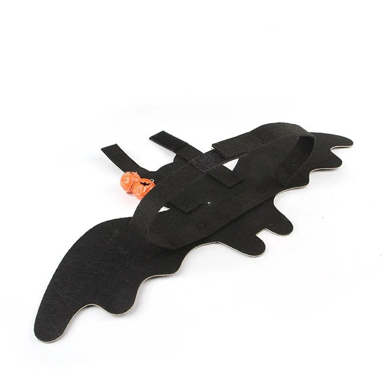 Halloween felt batwing costume for cats in pumpkin, white ghost, or red bat designs with bell option