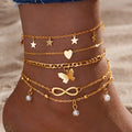 Alloy butterfly pearl heart anklet 4-piece set multi-layer simple style women's jewellery