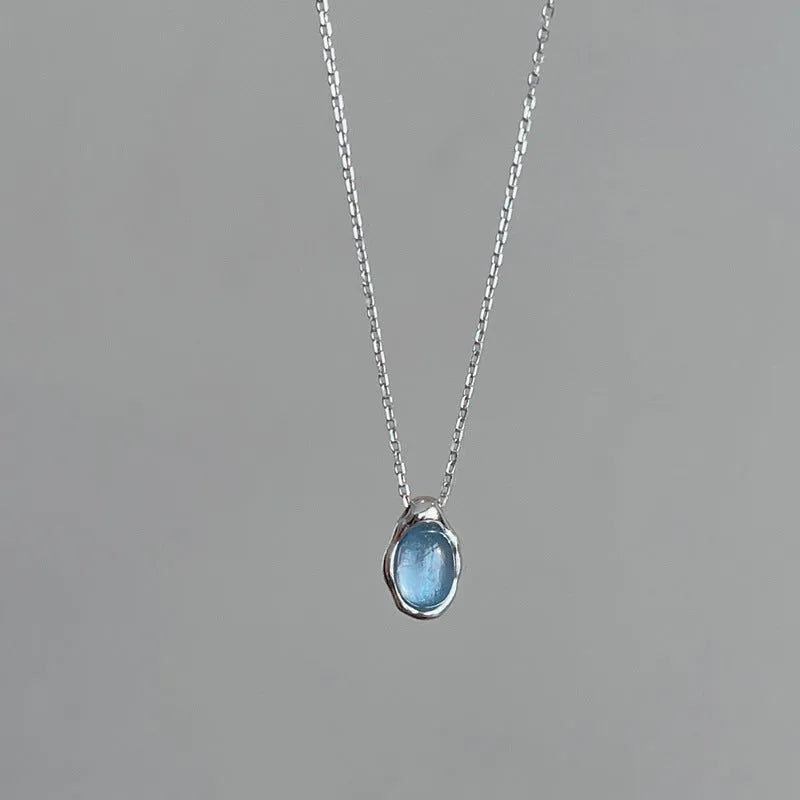 Navy blue geometric water drop necklace on adjustable 41-50cm copper chain