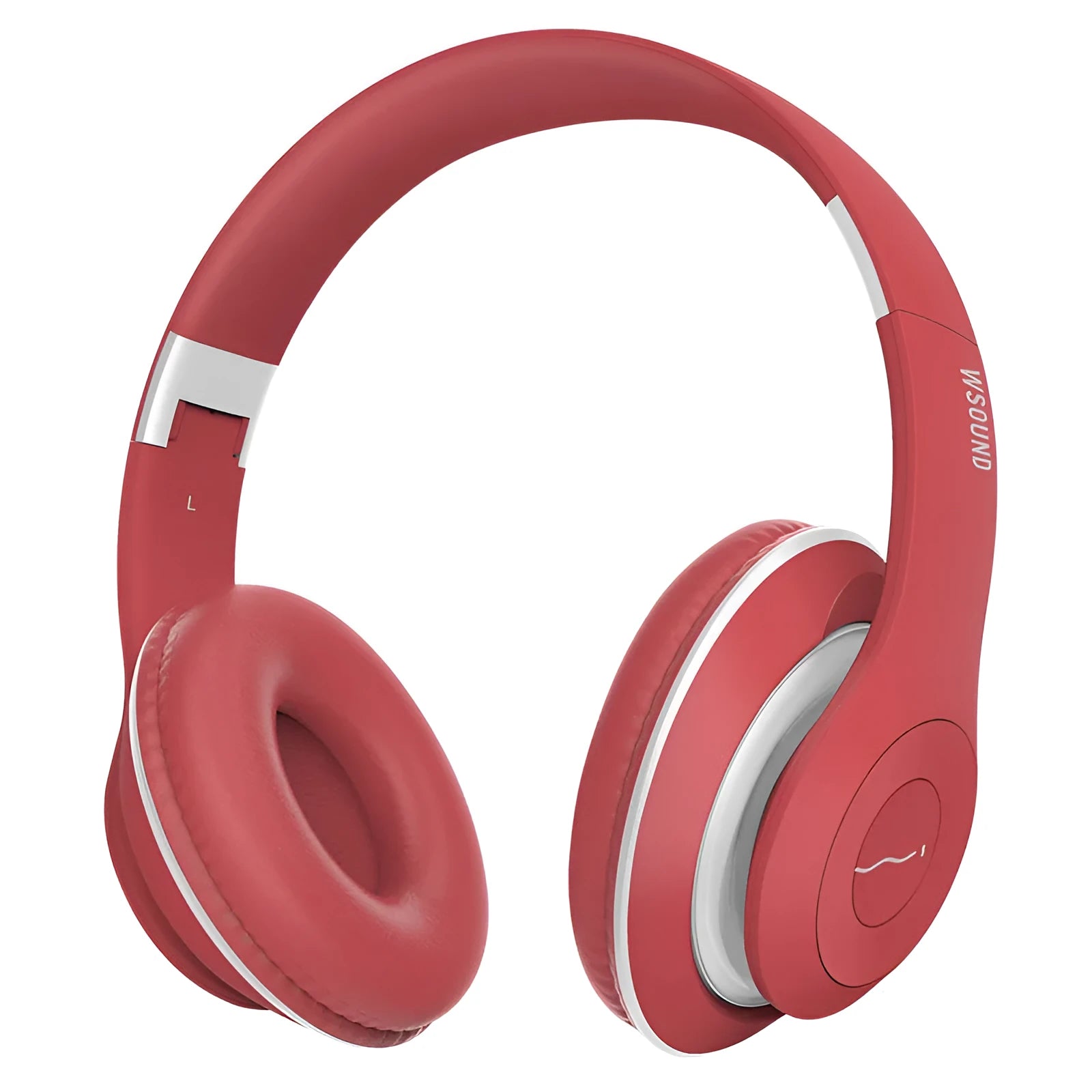 Blue and red Bluetooth wireless headset with bilateral earpieces for stereo audio