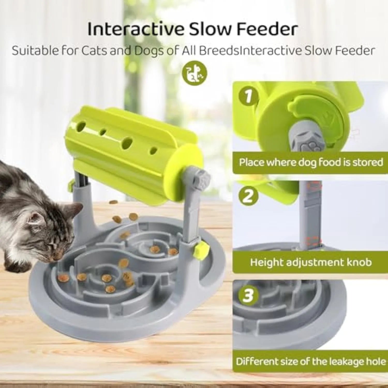 Blue interactive pet slow feeder puzzle toy with raised patterns and adjustable height mechanism