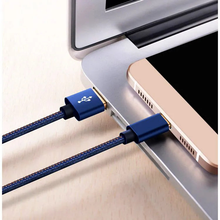 Cowboy Type-C charging cable with denim exterior and aluminium alloy connector in black, 1.5m length