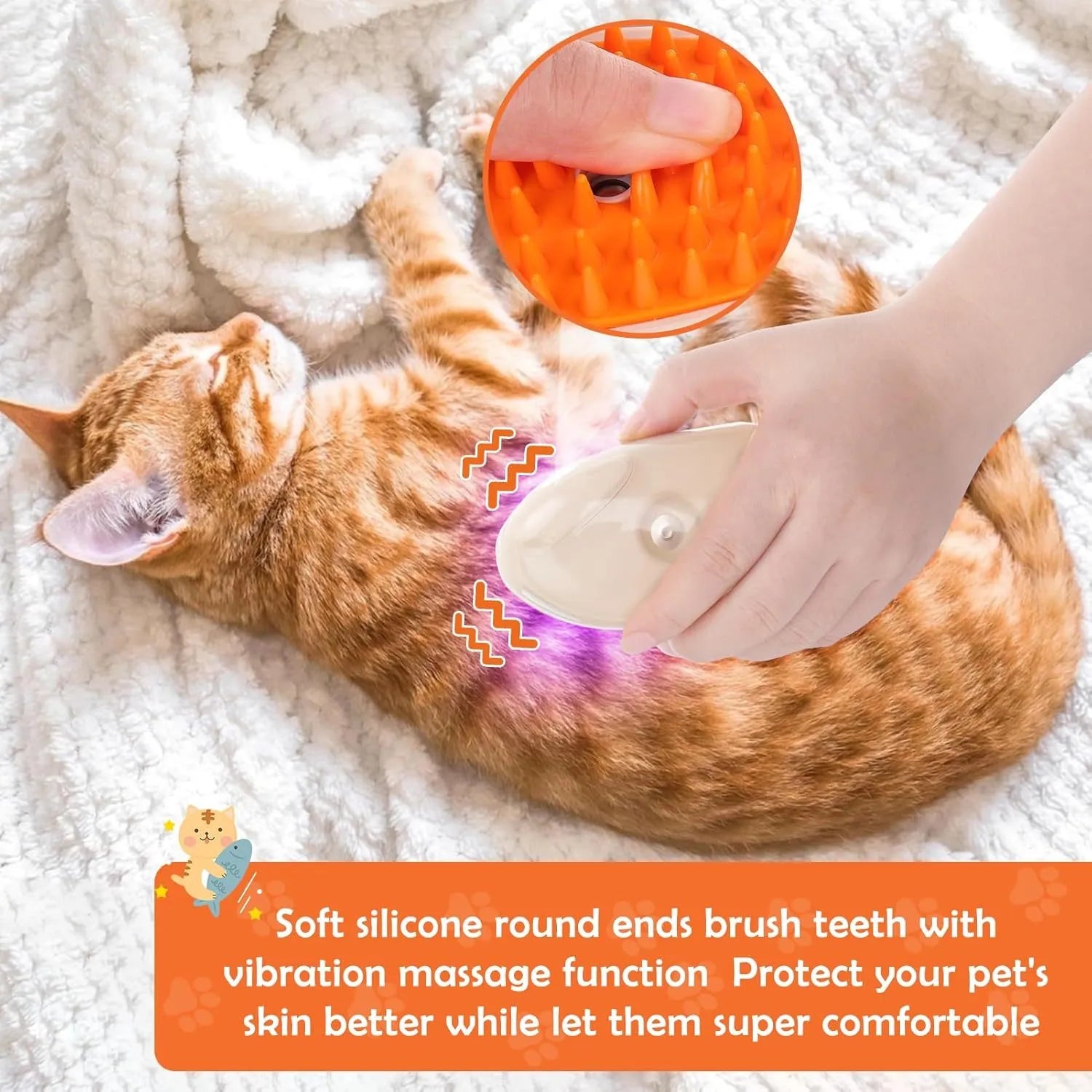 Yellow 4-in-1 cat steam grooming brush with silicone bristles, water tank, and ringworm detector lamp