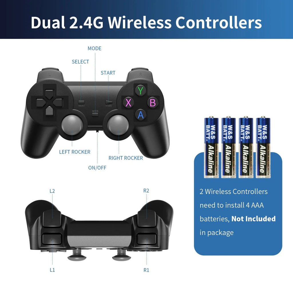Wireless HD game console with HDMI port and handle on ABS housing for TV connectivity
