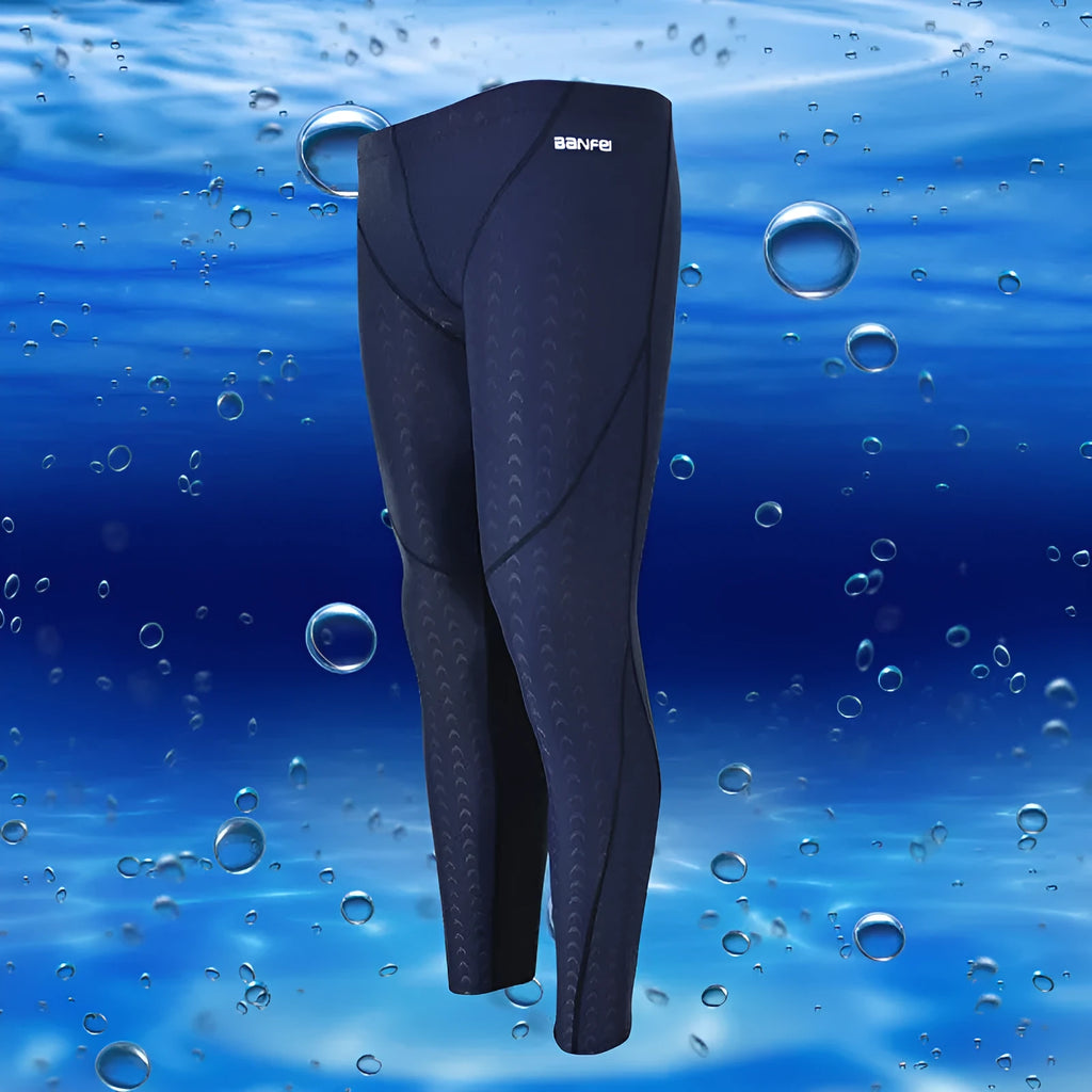 Men's black nylon cropped swimming trunks with a grey contrast stripe and internal mesh lining.