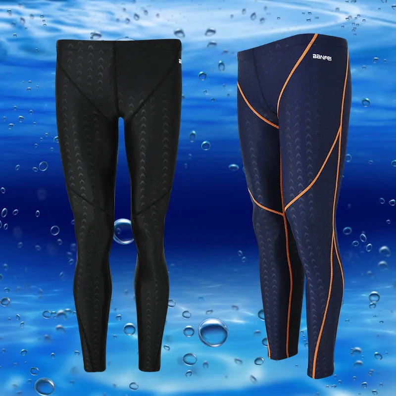 Men's black nylon cropped swimming trunks with a grey contrast stripe and internal mesh lining.