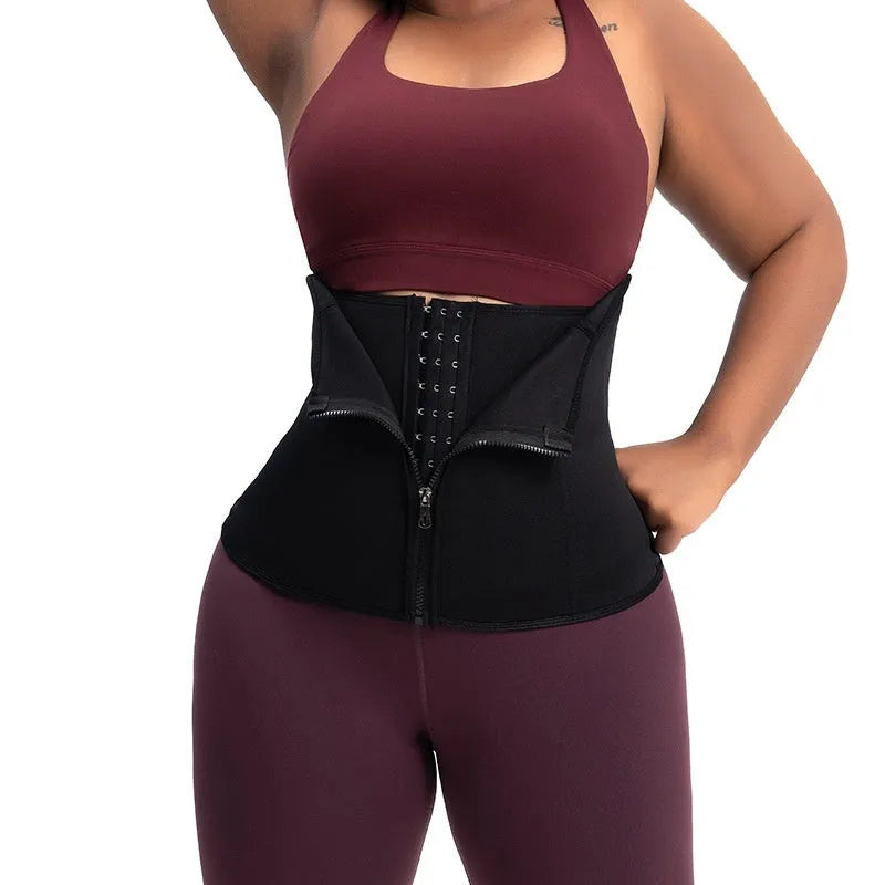 Neoprene body shaping belly band corset for waist trimming and exercise, available in multiple sizes and colours