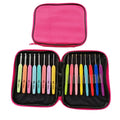 Complete set of 16 crochet hooks with thick and thin plastic handles in sizes 1.0mm to 6.0mm with PU storage bag