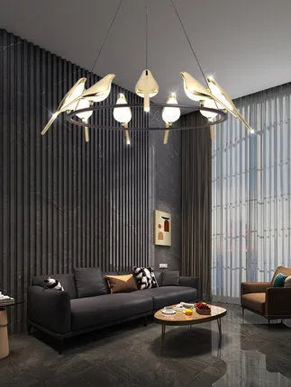 Modern aluminium alloy and iron chandelier with adjustable height and button switch