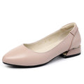 Autumn cowhide flat pointed low-cut shoes for women in beige with low heel and buckle closure