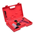 Manual aluminium alloy vacuum air blow gun tool for car repair on a workbench.