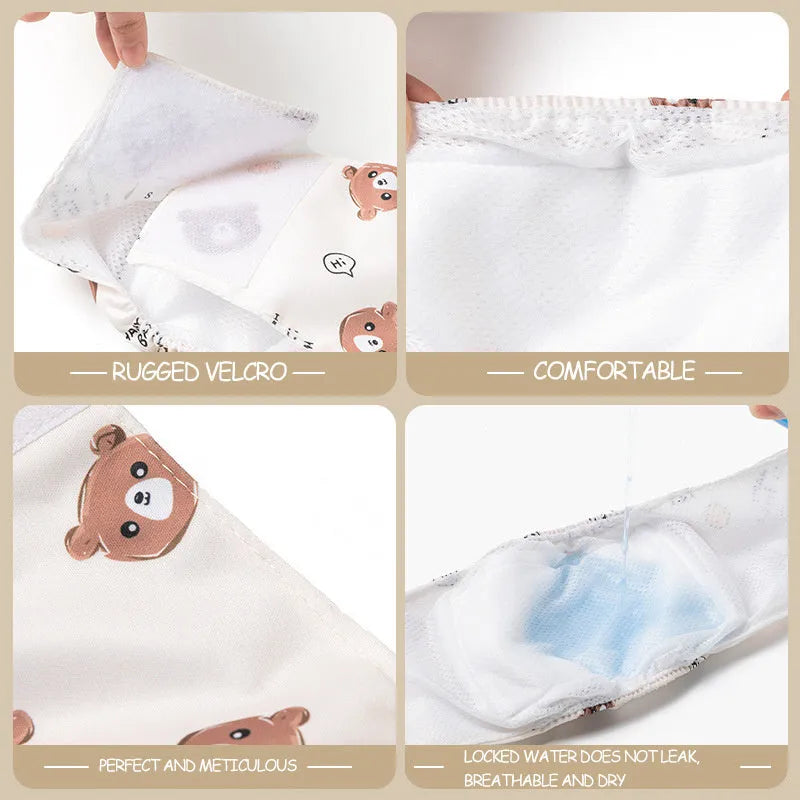Pet sanitary pant reusable dog nappy with fastener tape and elastic waistband in blue bear pattern
