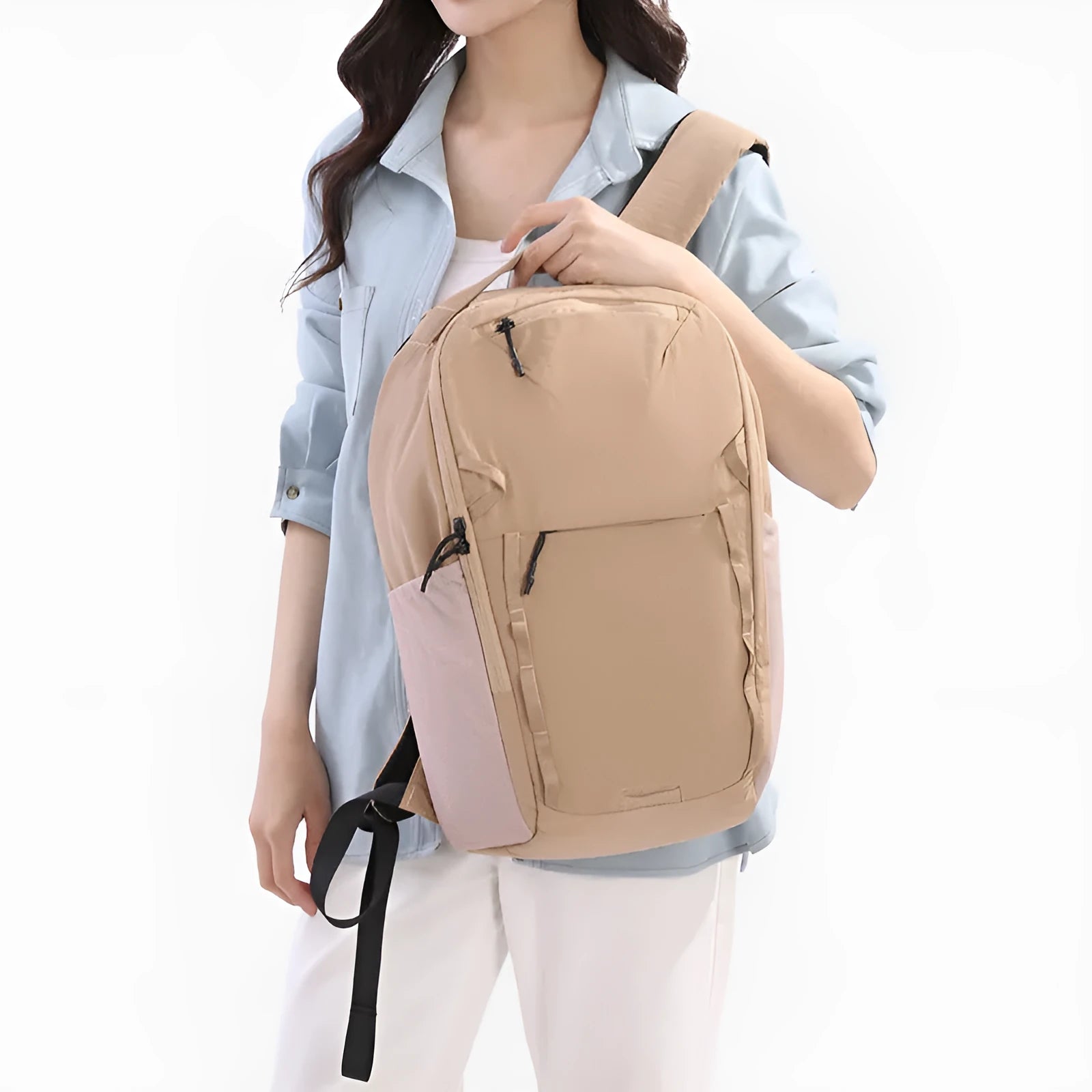 Waterproof Taslan composite cloth backpack with curved shoulder strap, under 20L capacity, available in multiple colours.