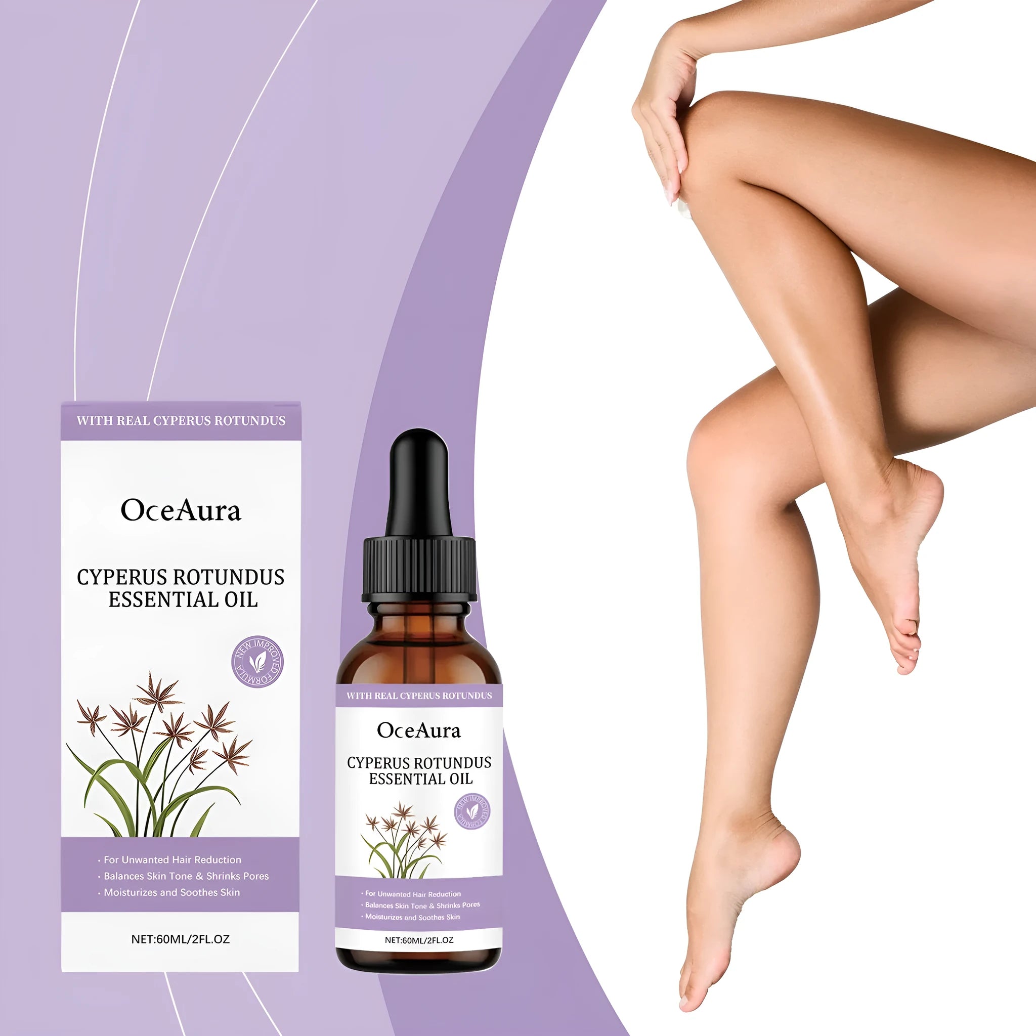 Fragrant hair removal treatment oil 60ml bottle with mint and lemon extracts for softening