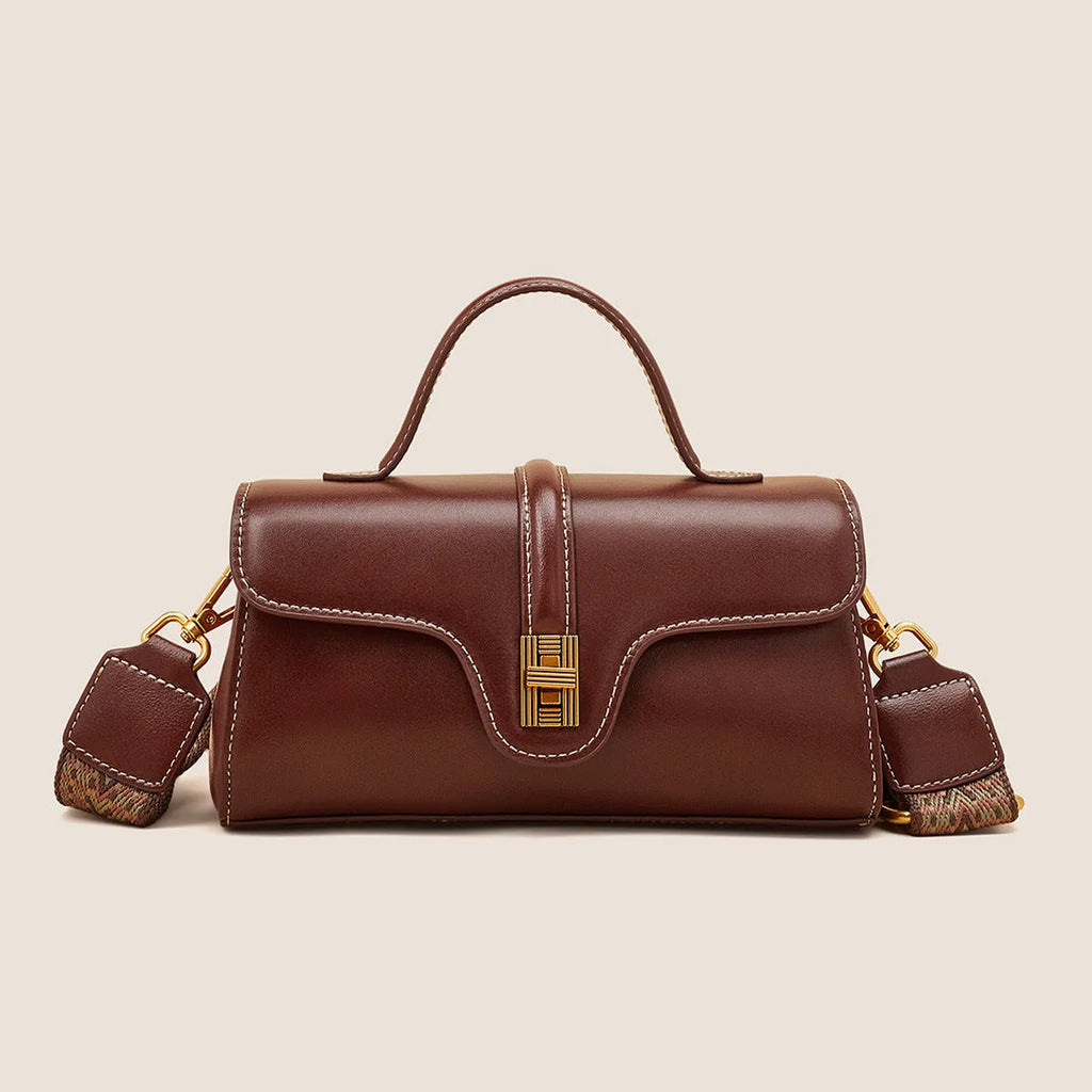 Niche Original Retro Cambridge messenger bag in brown cow leather and synthetic leather with lock detail