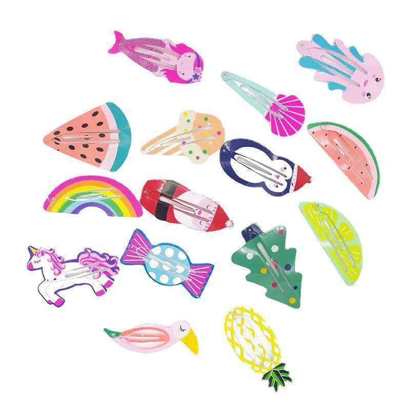 A children's metal hair barrette with colourful baked varnish print featuring a watermelon design