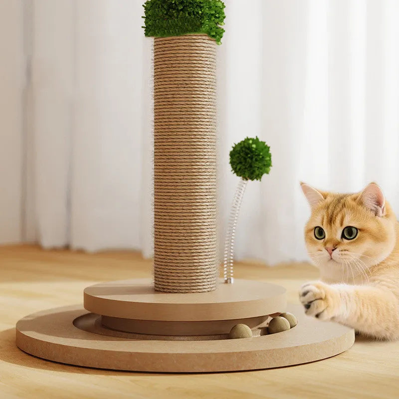 Vertical cat climbing frame with hemp rope scratcher and canna coloured chamfered column.