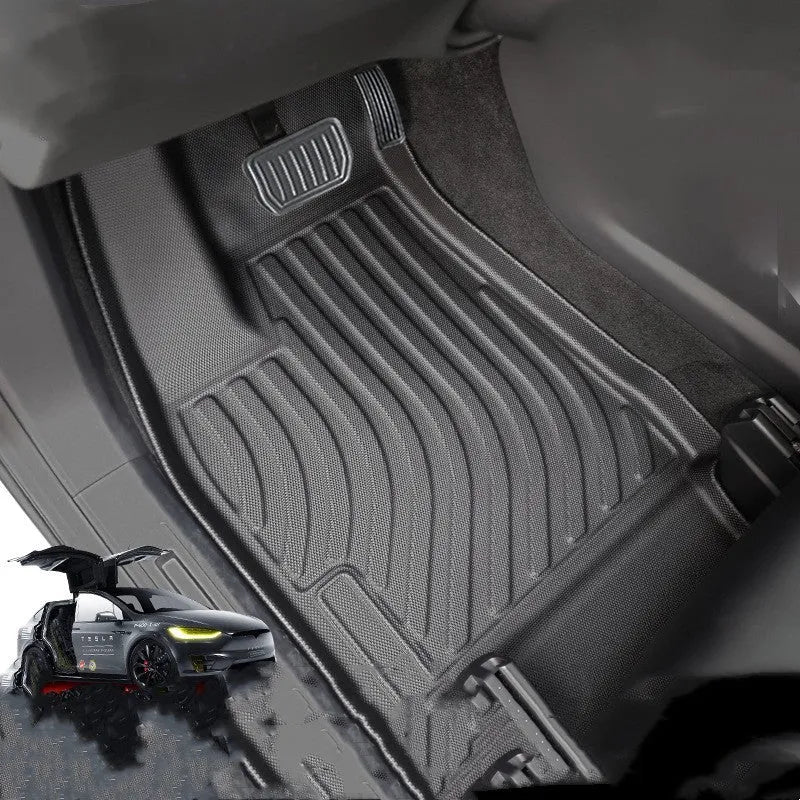 Waterproof TPE rubber Tesla Model X car floor mat set with tailbox liner