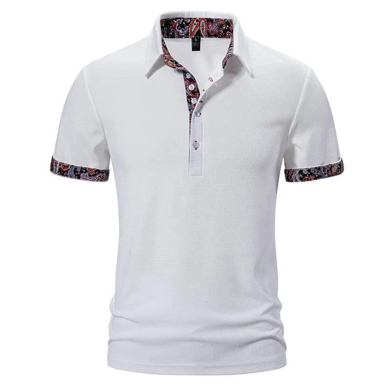 Men's cotton blend polo shirt with turnover collar and colour stitching in three colour options