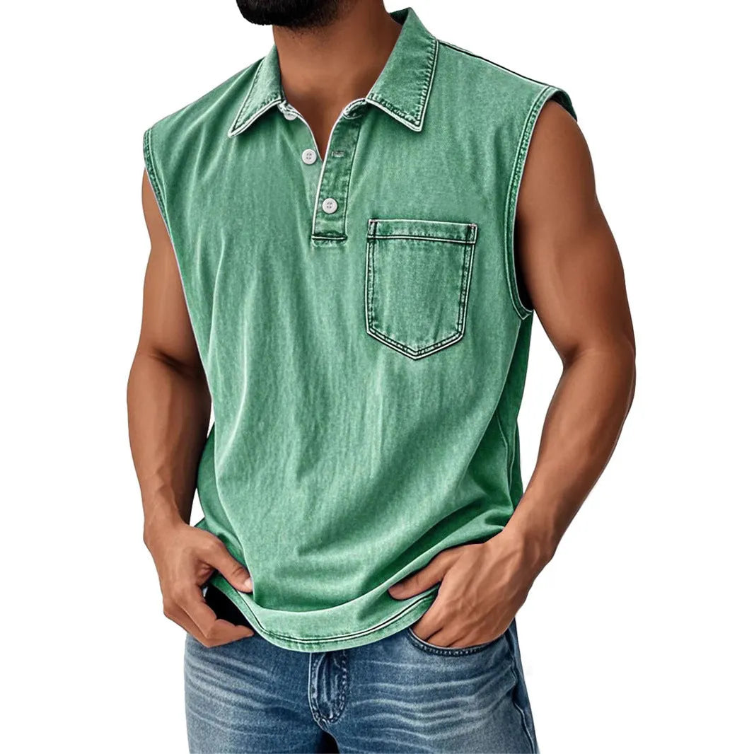 3D digital print men's loose fit button polo shirt short sleeve in polyester fibre, front view