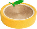 Orange round fruit-shaped sisal cat scratching board and bed for small breed cats.